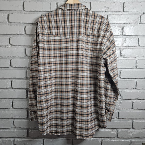 Lucchese Classics Mens Button Up Shirt Plaid Brown Large Cotton - Picture 6 of 13